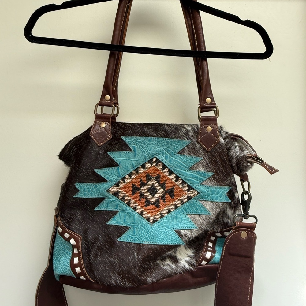 *Myra Bag-  Gorgeous Brown and Turquoise Patterned Women's Bag